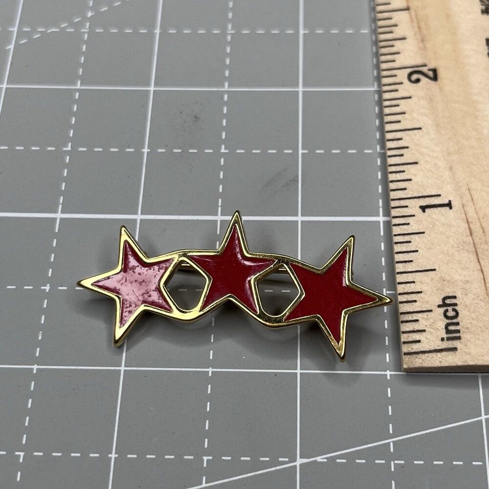 Gold Monet Three Red Enamel Stars Patriotic Flag Of Washington DC Pin Brooch